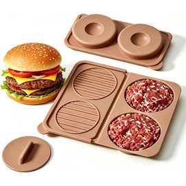 AUOON - Molde de silicona para hamburguesas, 4 cavidades para almacenamiento en congelador, herramienta de cocina antiadherente para preparación de carne de hamburguesa casera, fácil de limpiar y apto