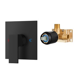 Airuida Square Single-Function Brass Faucet Shower Rough-in Valve Male Thread Bathroom Trim Kit Single Handle Tub Shower Valve 5.5 Inch Cover Plate Matte Black