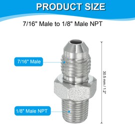 PATIKIL Hex Reducing Nipple Connector Pipe Adapter 7/16" Male 37° Flare JIC x 1/8" NPT Pipe Fitting Reducing Nipple Adapter Plated Steel Hydraulic Fitting