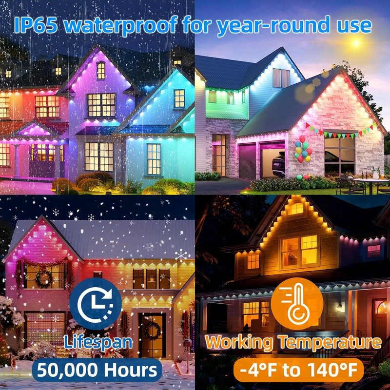 TOHETO Permanent Outdoor Lights Pro, 150ft with 108 RGB LED