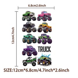 10 Sheets Monster Truck Temporary Tattoos for Kids - Race Car Themed Fake Tattoo Stickers, Birthday Party Favors & Decorations (Monster)