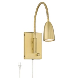 360 Lighting Lido Mid Century Modern Wall Light Sconce Warm Gold Plug-in 4" Fixture Adjustable Gooseneck for Bedroom Bathroom Vanity Reading Living Room Hallway House Home Decor