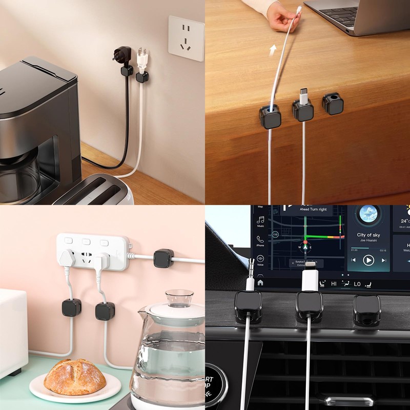 Landrain 6 pieces adjustable cable holder, magnetic, data cable organiser