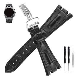 MMBAY Leather 28MM Watch Bands Compatible Fit for Audemars Piguet AP Royal Oak Offshore 15703(Men's style) 15710 26170 26176 26237 26470 26703 Strap Wirstband for Men and Women Waterproof Bracelet Watch accessories, Black
