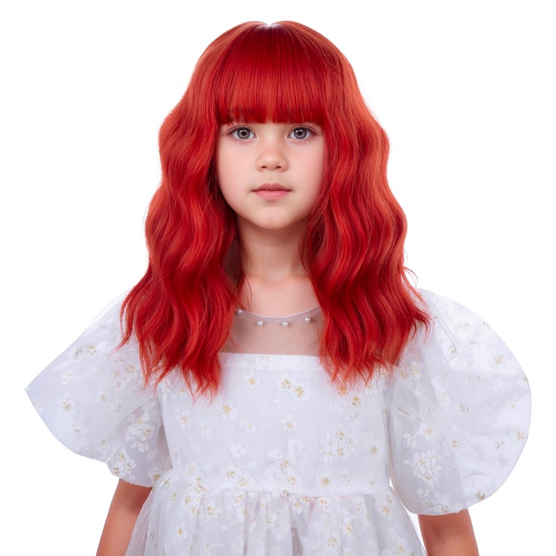 Girls Dark Red Wig Kids Short Red Wig with Air