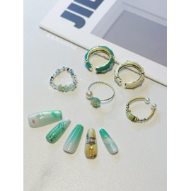 Jan Song Luxury Press-On/Fake Nails Set – Reusable, Chip-Resistant, Ultra-Durable, Easy Application, 24-Piece Kit with Glue, Multiple S Designs for Natural, Stylish Look (Green, average size)