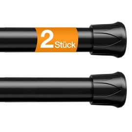 Pack of 2 curtain rods without drilling 67-124 cm, telescopic rod for clamping, extendable clamping rod for windows, door frames, kitchen and wardrobe (black)