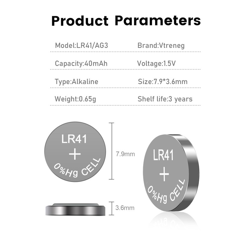 Vtreneg 10 Pack LR41 Button Batteries AG3 392 384 192