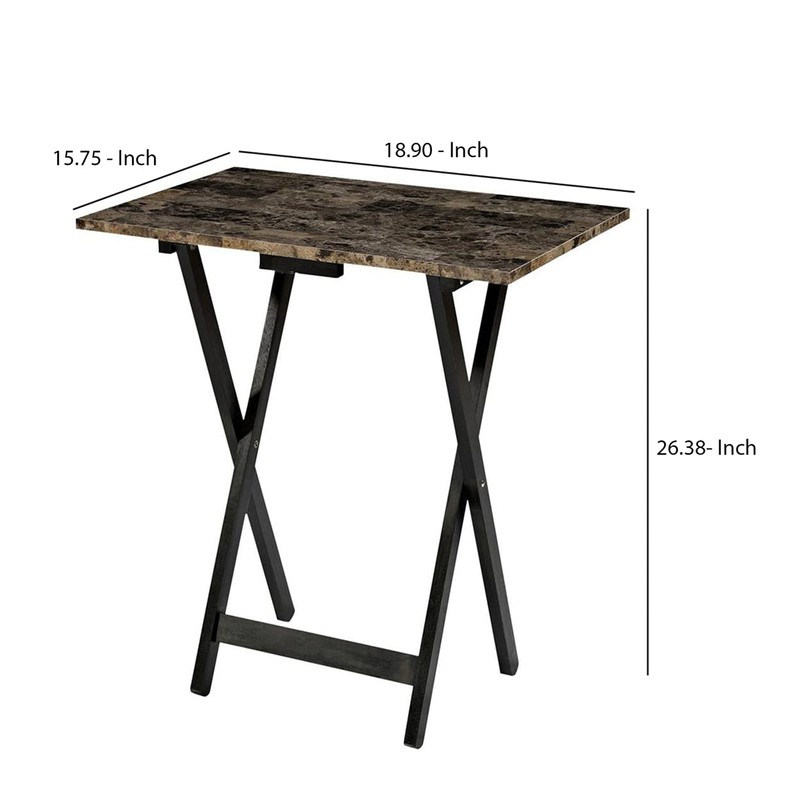 Linon Home Decor Tray Table Set, Faux Marble, Brown