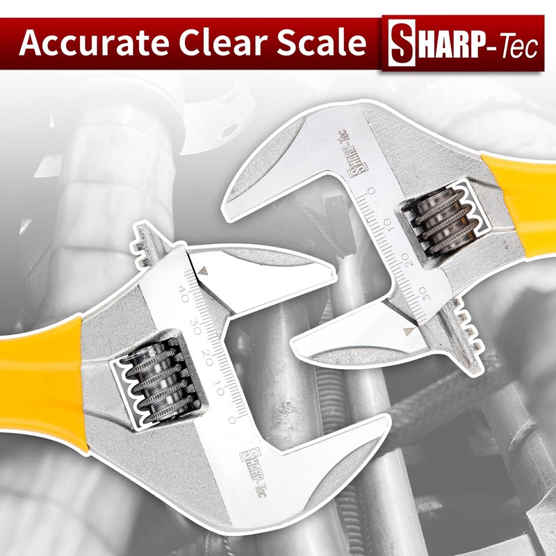 Sharp-tec Adjustable Spanner Set, Wide Jaw Opening Adjustable Wrench, Heavy-Duty