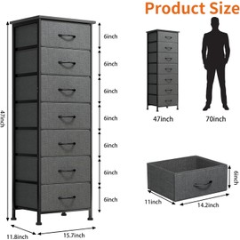TOMNK Tall Storage Organizer with 7 Fabric Drawers, Nightstand Furniture in Closet, Entryway, Hallway,Dark Gray
