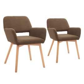CangLong Velvet Leisure Modern Living Dining Room Accent Arm Chairs Club Guest with Solid Wood Legs, Set of 2, Brown