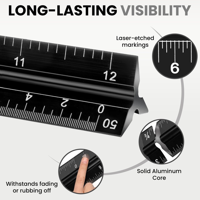 NOKKO 12 Inch Architectural and Engineering Scale Ruler Set -