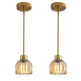 CAFULAM Pendant Lamp with Glass Shade, Modern Antique Brass Pendant Lights,Hanging Light Vintage Glass Shade, Island Light Pendant Light Fixture for Bedroom Living Room Kitchen