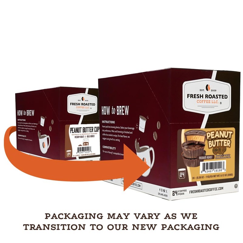Fresh Roasted Coffee, Peanut Butter Cup, Flavored Coffee Pods, 72