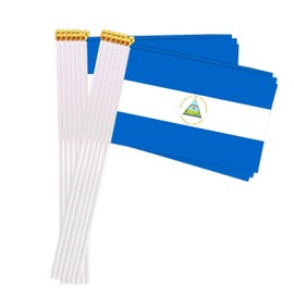 25 Packs Small Nicaragua Flags on Handheld Stick，Miniature Nicaraguan Flag for Outside,4x6 Inch Mini Hand Held Banner with Golden Topper,Patriotic Decorations