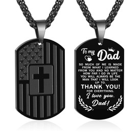 Zocomi To My Dad Gifts Dog Tags Cross Necklace America Flag Army Pendant Chain for Men Valentines Father's Day Birthday Christmas Gifts Jewelry for Father Daddy From Wife Son Daughter Black