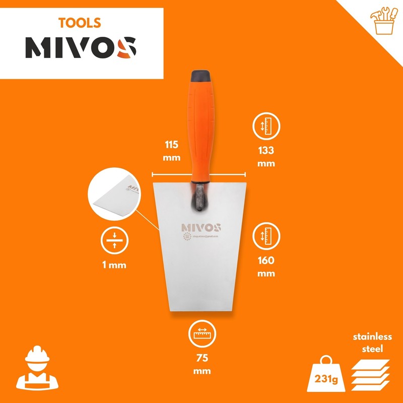 Mivos Masonry Trowel Trapezoidal Trowel 160 mm Stainless Steel -