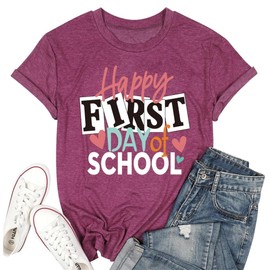 YLISA Happy First Day of Back to School Shirt for Women Teacher Gifts Purple