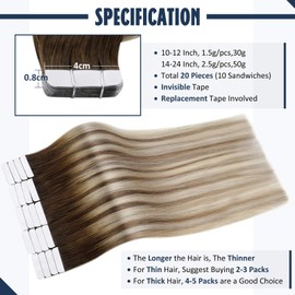 Fshine Ombre Tape In Extensions Dip Dyed Hair 20 Inch Color 3 Fading To 6 and 22 Blonde Balayage Remy Hair Skin Weft Extensions 20 Pcs 50 Grams