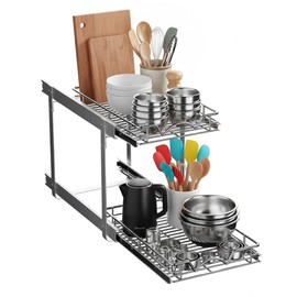 HOLDN’ STORAGE Two Tier Pull Out Cabinet Organizer, Individual Sliding Drawers - Heavy Duty Metal with Lifetime Limited Warranty - Anti Rust Chrome Finish - 12" W x 21”D x 16.5" H