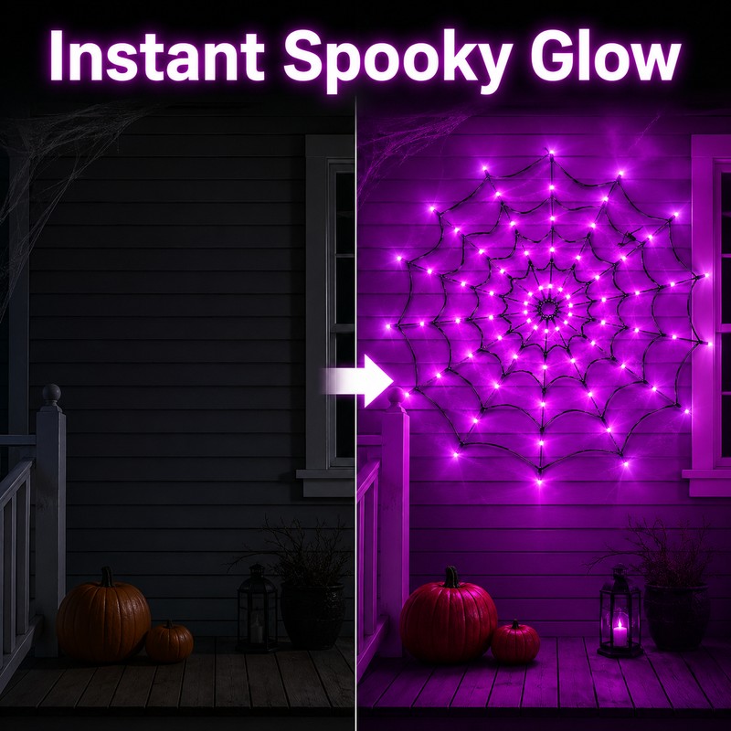 Halloween Spider Web LED Light for Party Décor – Purple