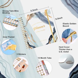 CAGIE 2024-2025 Planner Weekly and Monthly 13 Month 2025 Hardcover Planner for Women with Pockets, Large Blue Marble Calendar Planner 2025 with Stickers Tabs, Dec 2024–Dec 2025, 8.3" x 9.3"