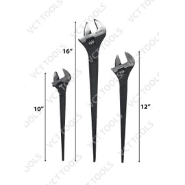 VCT 3-Pack Adjustable Construction Spud Wrench Set 10", 12", and 16" Set, Black Oxide Finish, CR-V Steel