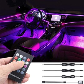 TABEN Car Neon Light Strips, Set of 4 with 8 Colours, Car Decoration, Mood Light, Interior Lighting, Waterproof, DC12V (1 Set)