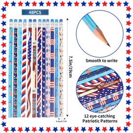 FOIMAS 48pcs 4th of July Pencils Patriotic USA Flag Wooden Pencils with Erasers for 4th of July Parotic Party Independence Day Party Favor Supply