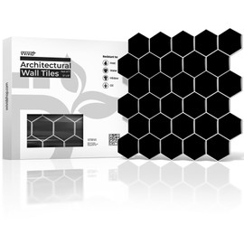 VViViD 11 Sheets Peel and Stick Black Gloss Faux Ceramic Hexagon Wall Tiles, Self Adhesive Backsplash 12”x12” Kitchen, Bathroom (11 sq. ft.)