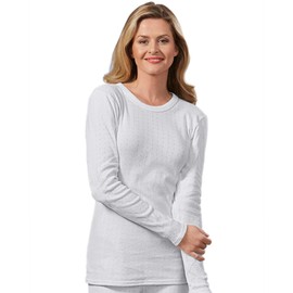 Indera Women's Pointelle Crew Top, White, Medium