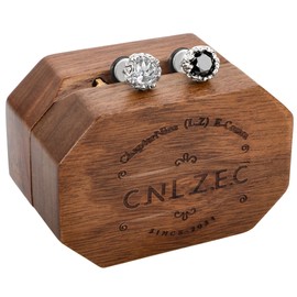 CNLZEC Black and Silver Earrings Asymmetric Black Crystal & Diamond Studs Individualistic Style for Party Wedding Premium Octagonal Wooden Gift Box