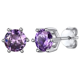 Sterling Silver Earrings Birthstone Earrings February Ladies Earrings Cubic Zirconia Earrings Tiny Ear Studs Small Stud Earrings for Women Amethyst Earrings