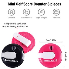 Frienda 6 Pack Golf Stroke Counter Clicker, Mini Score Counter, One-Touch Reset Clip for Gloves, Belt & Golf Bag, Counts up to 12 Strokes(Red, White, Black)
