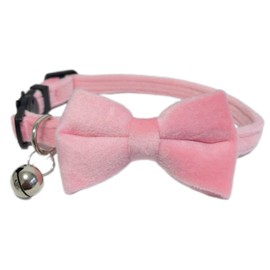 Cat Collar with Bells, Bow Tie Removable, Breakaway Safety Buckle, Soft Velvet Cute, Adjustable for Girl Boy Kitty Kitten Small Pets, 7"-11", Pink