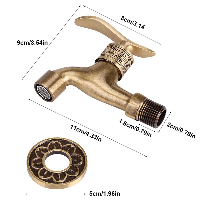 Antique Style Brass Washing Machine Faucet Wall Mount Laundry Cold