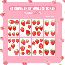 77pcs/8 Sheets Strawberry Decals, Waterproof Berry & Daisy Wall Art Sticker Removable Sweet Strawberry Room Decor for Girls Kids Bedroom Baby Nursery Home School