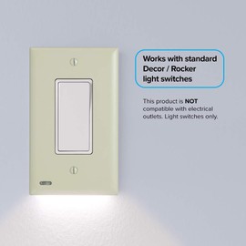 3 Pack - SnapPower SwitchLight - LED Night Light - for Single-Pole Switches - Switch Plate with LED Night Lights - Adjust Brightness - Auto On/Off Sensor - (Rocker, Ivory)