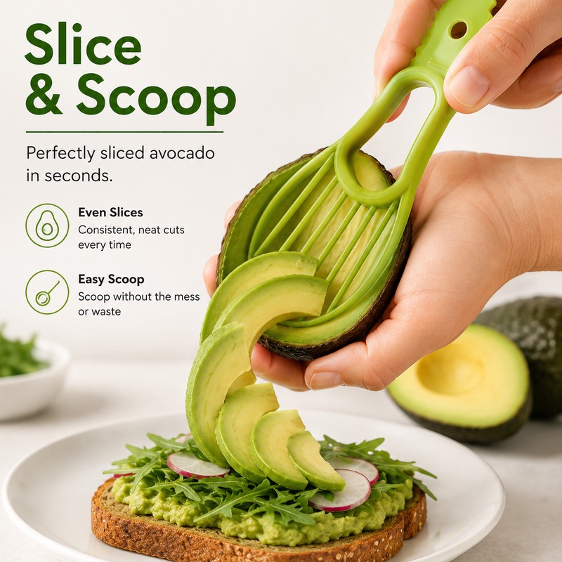 3-in-1 Avocado Slicer for Kitchen Prep – Plastic Cutter, Pitter