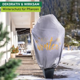 Windhager Winter Decorative Cover XXL 'Hello Winter', 1.4 x 2 m, Grey/Blue, 50 g/m², Winter Protection for Plants, Cold Protection, Frost Protection, Fleece Cover, Plant Cover, Winter, UV-Stabilised