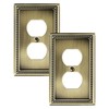 TREEWELL 2-Pack Duplex Outlet Cover Plate, Antique Brass Metal Wall