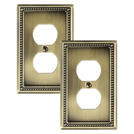 TREEWELL 2-Pack Duplex Outlet Cover Plate, Antique Brass Metal Wall Plates for Electrical Outlets, 1 Gang Receptacle Cover, Pearls Decorative Switch Plates and Outlet Covers