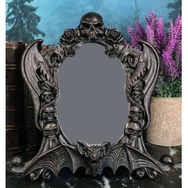 Ebros Gift Black Gothic Nosferatu Vampire Lair Dragons Bat Skull and Roses Decorative Vanity Desktop Table Or Wall Hanging Mirror Figurine with Dark Alchemy Ossuary Macabre Boudoir Accent