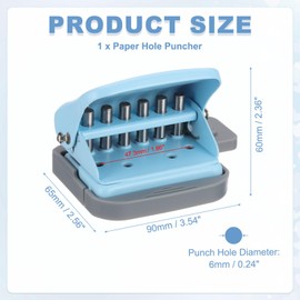 PATIKIL 1/4" 6 Hole Paper Punch, Metal Hole Puncher 5 Sheet Punch Capacity Loose Leaf Paper Puncher Circle Punch for Office and Home Supplies, Blue