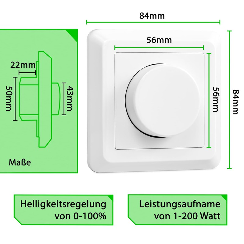 Greenandco® GC-200 Flush-Mounted LED and Halogen Dimmer 1-200 Watt