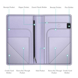 Fintie Server Book Organizer with Zipper Pocket, PU Leather Restaurant Guest Check Presenters Card Holder for Waitress, Waiter, Bartender(Lilac Purple)