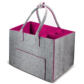 xyzmilz Felt Shopping Bag Large with Compartments - 30L Felt Bags Shopper XXL Foldable Shopping Basket Firewood Bag Clothes Basket Toy Bag, pink-red