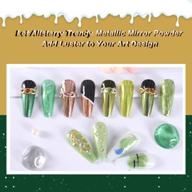 Allstarry Chrome Nail Powder, 4 Colors Mirror Effect Metallic Pigment Manicure Holographic Glitter Dust Kit for Gel Polish Nail Art Decoration- Forest Afterglow