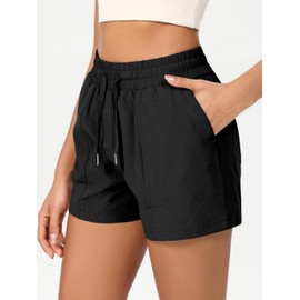 ODODOS Stretch Woven Athletic Shorts for Women High Waist Summer Lightweight Casual Shorts with Pockets, Black, Medium
